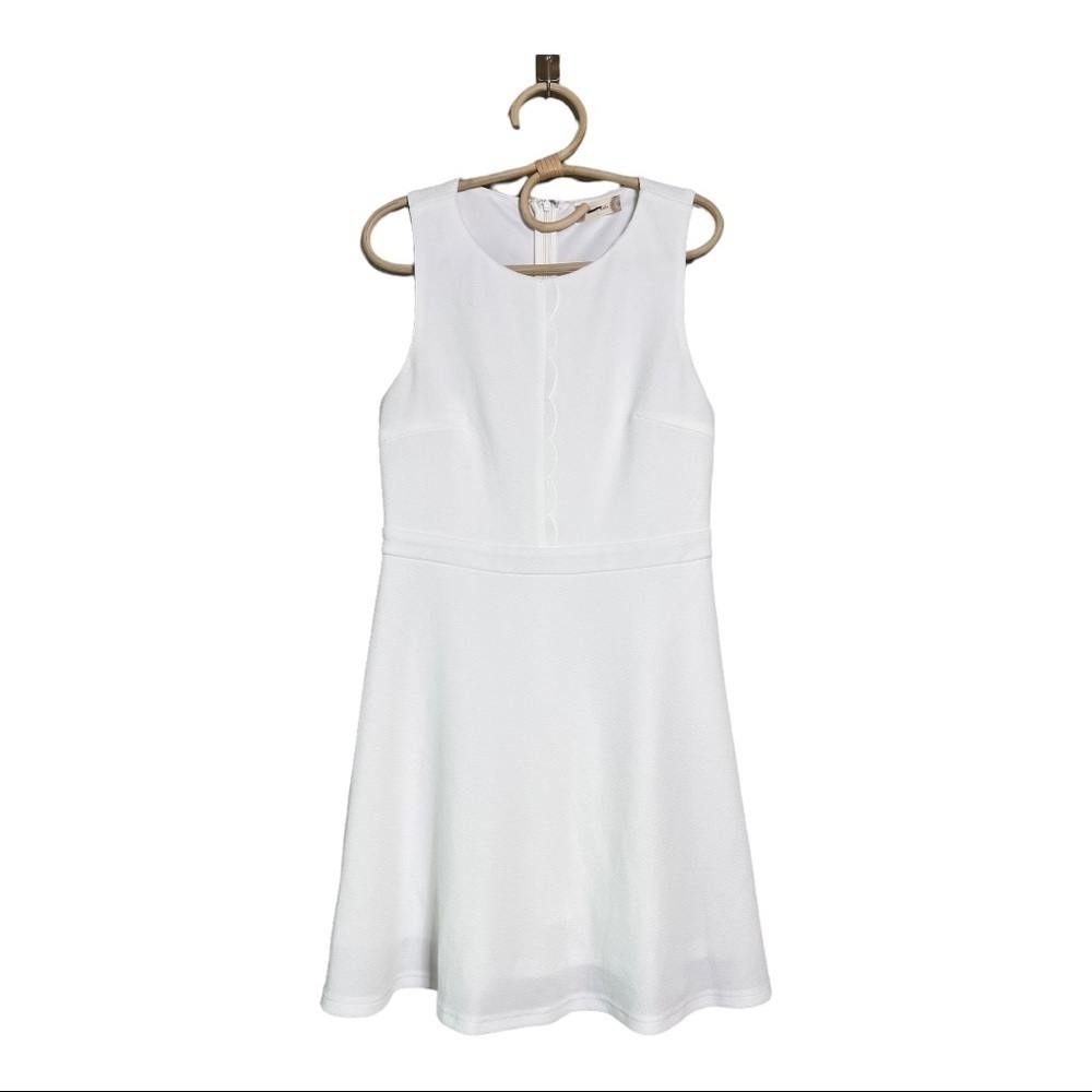 Altar’d State Crepe White Scalloped Trim Sleeveless Fit & Flare Dress Clean Girl